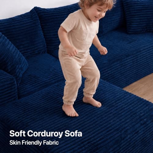 Claiks 94" Boneless Couch, L-Shape Corduroy Modular Sectional Sofa Deep Seat - Image 5
