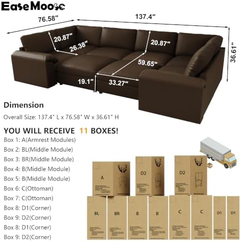 EASE MOOSE Faux Leather Couch Bed, Sectional Sofa Sleeper, Deep Brown - Image 2