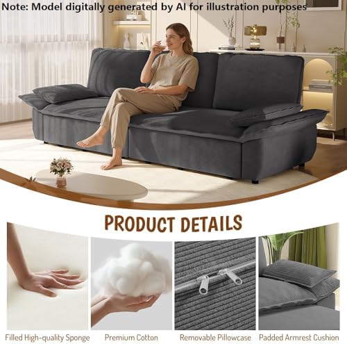94.5" Sleeper Sofa Bed King Size, 3-in-1 Convertible Corduroy Couch - Image 6