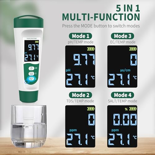 5-in-1 Digital PH Meter, with Voice Function, PH/TDS/EC/Temp/Salt Pool Salt - Image 3