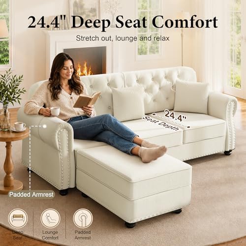 82.6" Velvet Chesterfield Sofa - Image 3