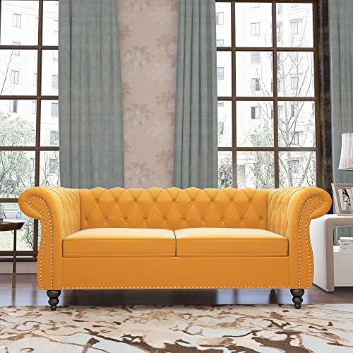 ORRD Chesterfield Loveseat, Modern Velvet Sofa Tufted Couch 2 Seater - Image 6
