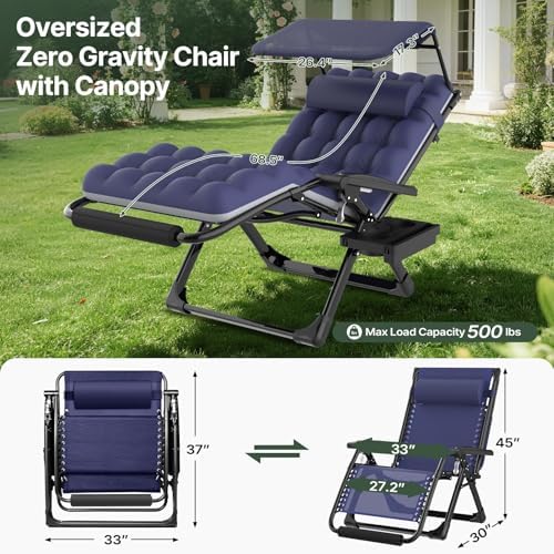 Suteck Zero Gravity Chair with Canopy, 33In XXL Oversized Lounge Chairs - Image 2