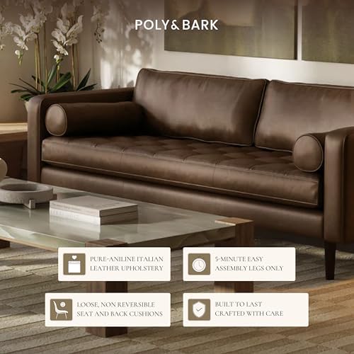 Poly & BARK Napa 88.5" Sofa – Cocoa Brown Full-Grain Pure-Aniline Italian - Image 5