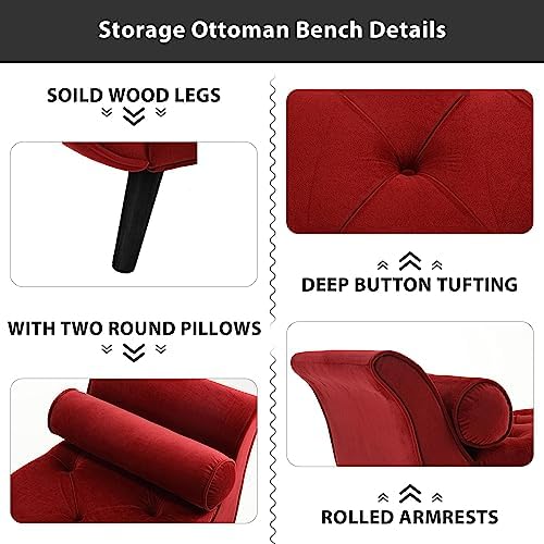 Velvet Storage Bench for Bedroom, Upholstered Button Tufted Storage Ottoman - Image 3