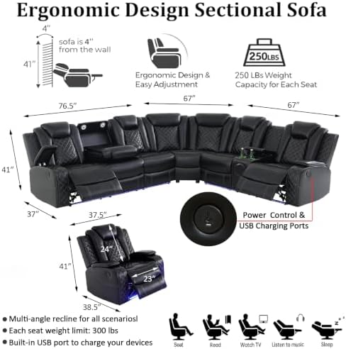 Leather Power Reclining Sectional Sofa Set - Image 2