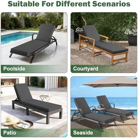 2 Pcs Chaise Lounge Cushions Outdoor Set of 2, Outdoor Chaise Cushion - Image 3