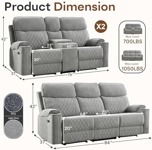 HAOMARKETS 3-Piece Power Recliner Sofa Set - Image 2