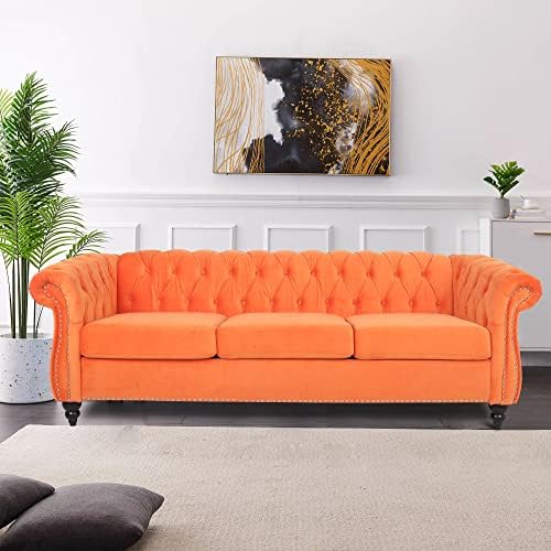 LEVNARY Velvet Chesterfield Sofa, Classic Tufted Upholstered Couch, Modern 3 by LEVNARY