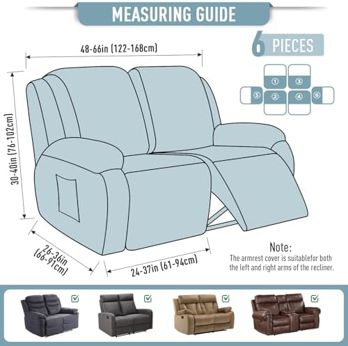 TAOCOCO Stretch Loveseat Recliner Covers 6 Piece, Dusty Blue - Image 5