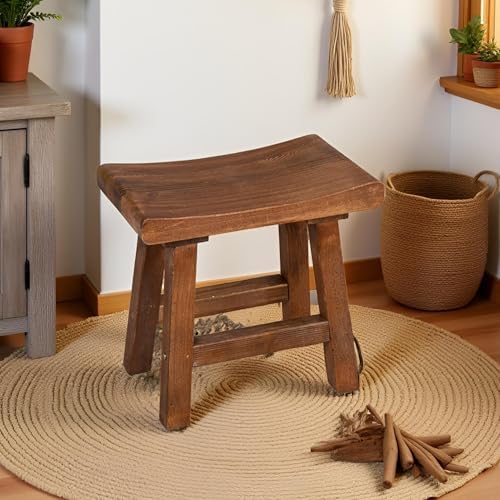 Rustic Solid Wood Bench 19.5"x14"x18"H Entryway Stool Living Room Natural - Image 5
