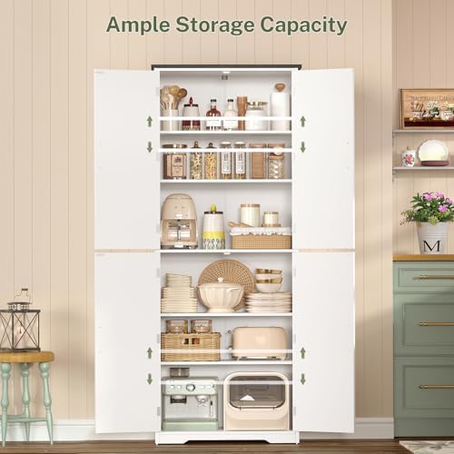Tall Pantry Cabinet with 4 Doors & 2 Adjustable Shelves, Kitchen Cabinet - Image 3