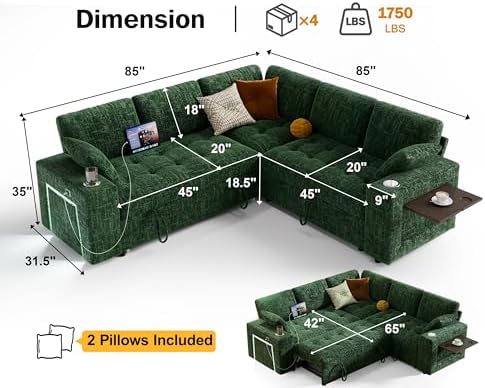 Vipbear 86" Modular Sectional Sleeper Sofa - Image 3