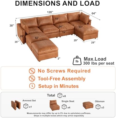 128'' Faux Leather Modular Sectional Sofa - Image 2