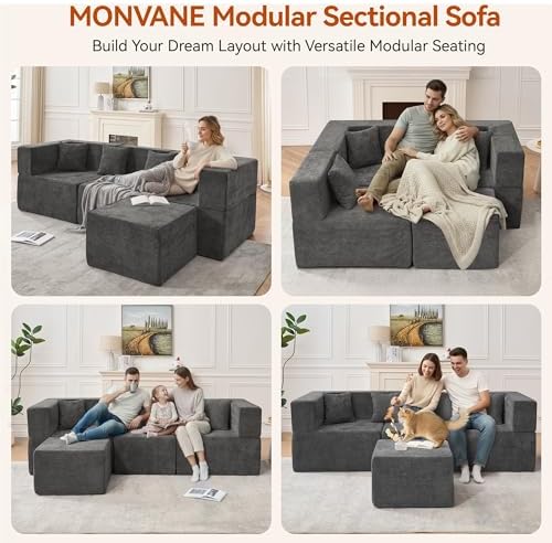 MONVANE 103'' Modular Sectional Sofa, Comfy Chenille Cloud Couch - Image 3