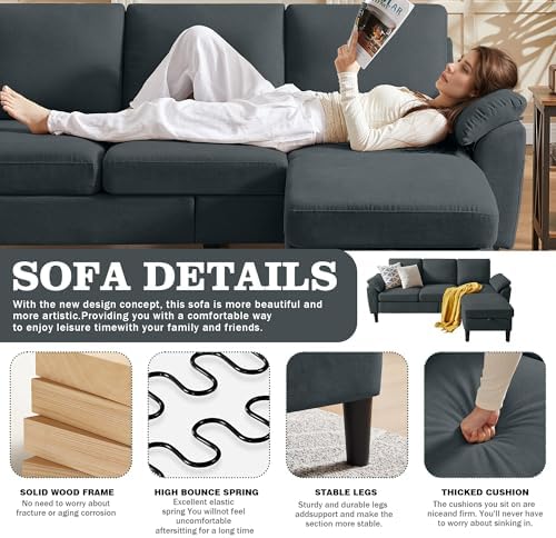 80" Convertible Sectional Sofa, Modern Linen Small L Shaped Couch - Image 3