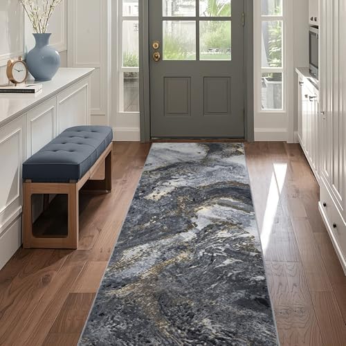 Abstract 2x6 Runner Rug for Entryway: Modern Black Rug for Kitchen Bedside by Luxcrest