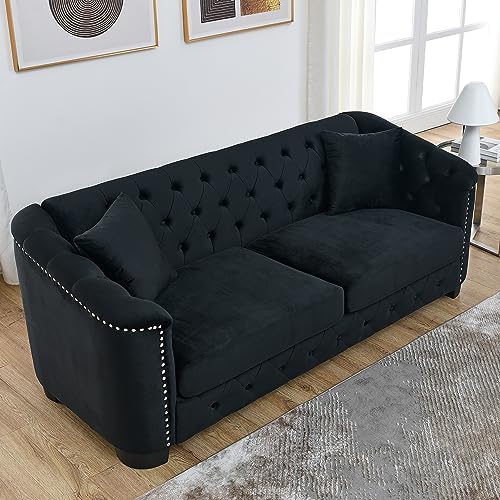 77" Modern Velvet Chesterfield Sofa - Image 3