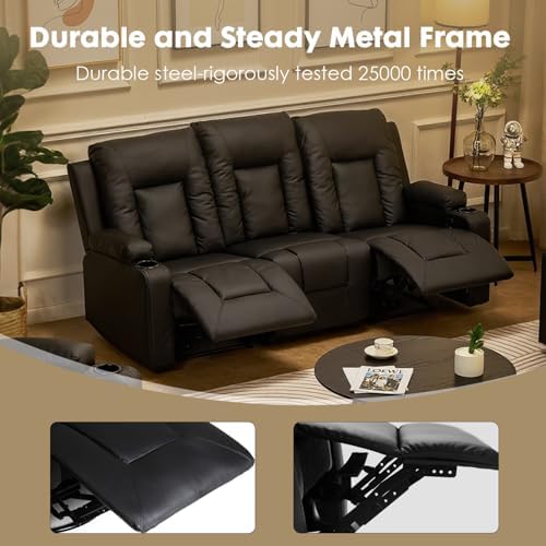 LUCKLIFE Faux Leather Recliner Sofa Set, Manual Living Room Furniture Sets - Image 6