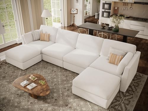 Oversized Modular Sectional Sofa U-Shaped Cloud Couches White - Image 4