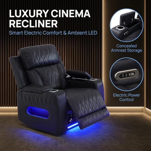 Power Reclining Loveseat with LED Light, Leather Reclining Sectional Loveseat - Image 6