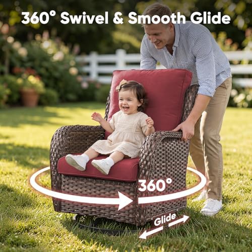 Belord Outdoor Swivel Chairs Set of 2, Patio Wicker Rocker Chairs, All Weather - Image 3