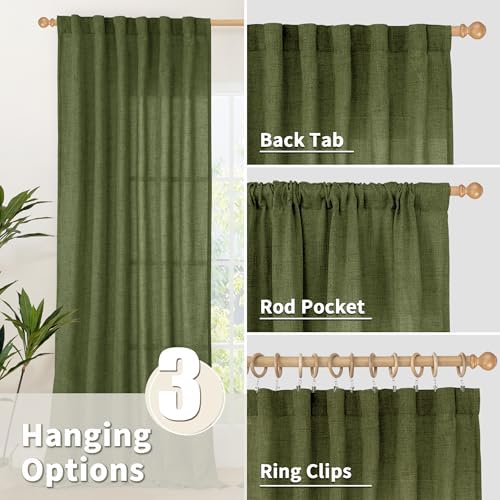 YoungsTex Dark Green Linen Curtains 90 Inch Length - Image 6