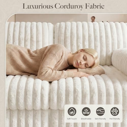 Belffin Plush Corduory Sectional Sleeper Sofa - Image 6