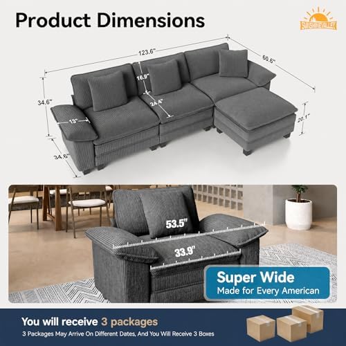 SUNSHINE VALLEY Oversized 123.6" L Shaped Sectional Couch - Image 2