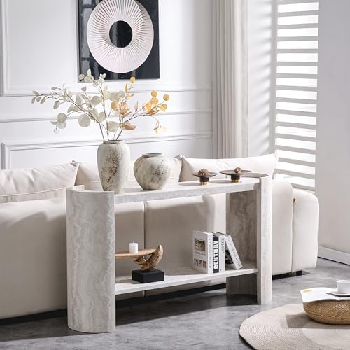 53" Faux Travertine Stone Console Table - Image 7