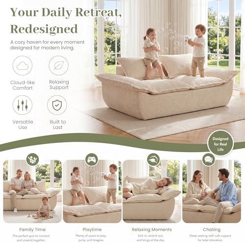 JUIKURY 55" Convertible Corduroy Sofa Bed, Boneless Foldable Loveseat Sleeper - Image 4