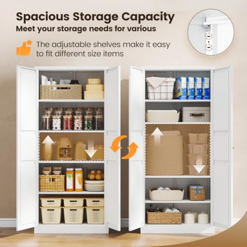 71"Metal Pantry Kitchen Pantry Storage Cabinet Tall White Cabinet - Image 5