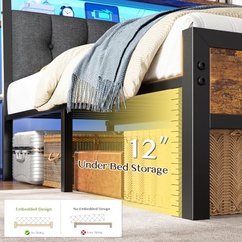 Homkdom Twin Bed Frame with Upholstered Headboard & Charging Station - Image 4