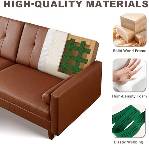 86.6" Mid Century Modern Leather Sofa - Image 5