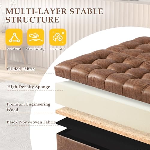 36" Large Square Ottoman with Storage, Tufted Upholstered Storage Ottoman with - Image 4