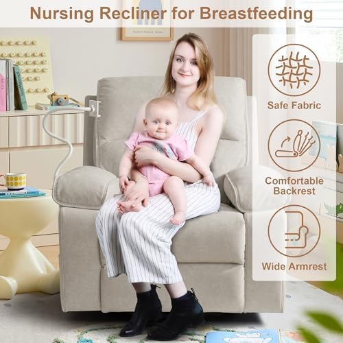 YuuYee Nursery Glider Recliner Chair, 360° Swivel Rocker Recliner - Image 3