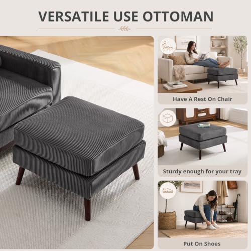 Large Ottoman, 29.5" Corduroy Ottoman - Image 3