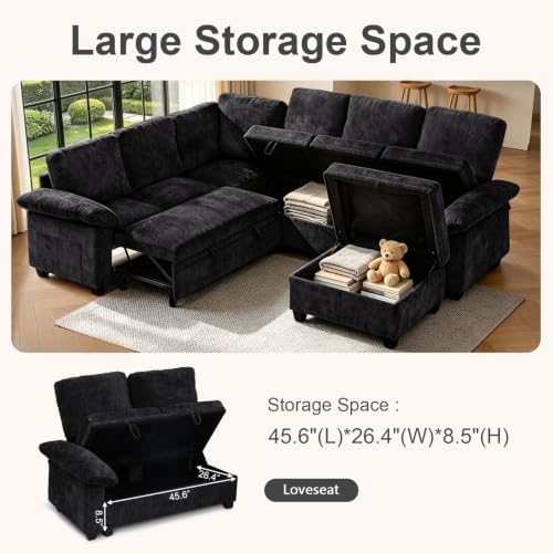 108''Modular Sectional Sleeper Sofa, L Shape Pull Out Sofa Bed - Image 3