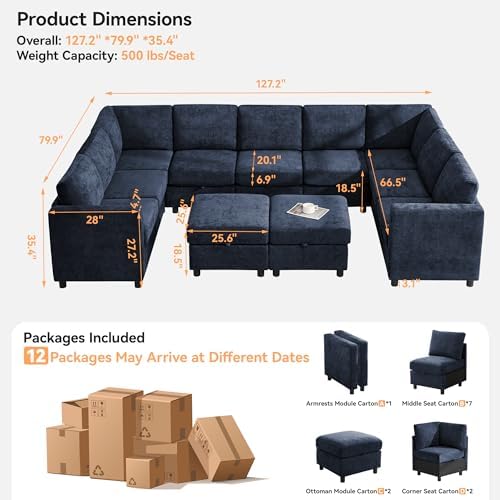 127'' Oversized U Shaped Modular Sofa, Sectional Couches - Image 2
