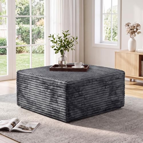 Boneless Ottoman for Couch, Corduroy Cloud Ottoman, Oversized Square Large Pouf by TEKIROSE