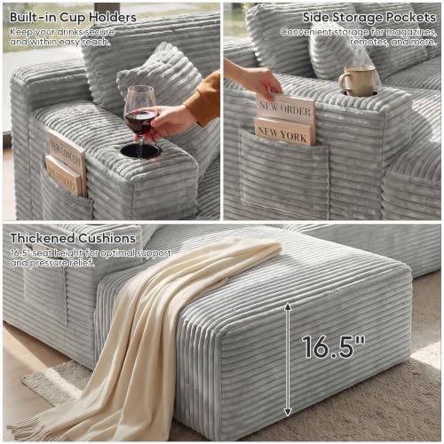 133" Modular Sectional Sofa, U-Shaped Boneless Couch, Light Grey - Image 4