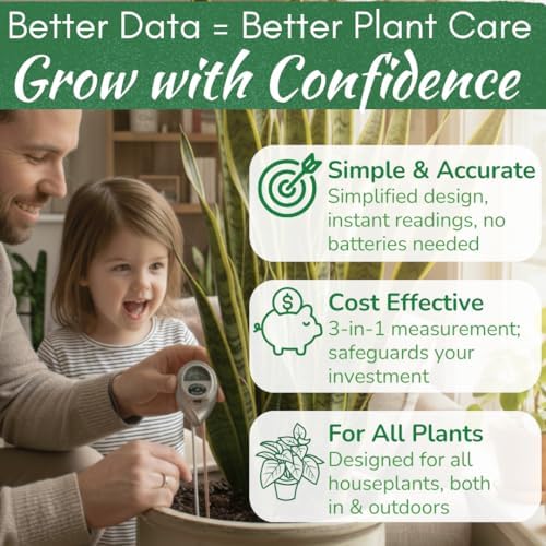Houseplant Health Meter, 3-in-1 Soil Moisture, Sunlight & pH Testing Tool - Image 4
