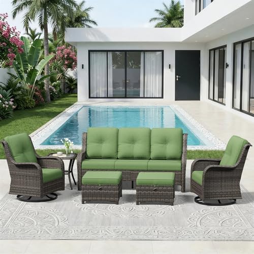 6 Piece Outdoor Wicker Patio Furniture Set, Outdoor Swivel Rocker Patio Chairs by Gardenbee
