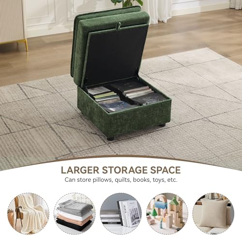 27" Large Square Ottoman with Storage, Modern Upholstered Footrest with - Image 3