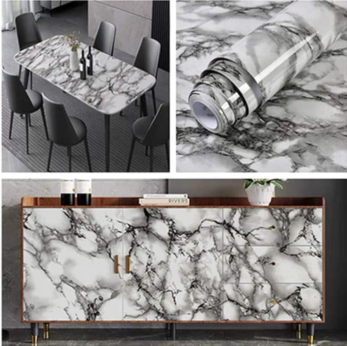 Yancorp 16"x787"/65.6' White Black Contact Paper Removable Wallpaper Grey Pull - Image 7