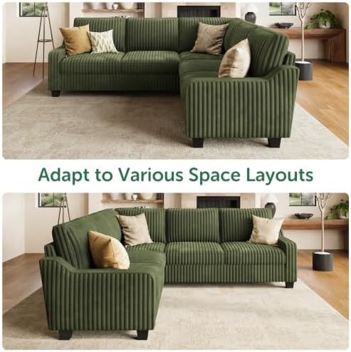 HONBAY Corduroy Convertible Sectional Sofa L Shaped Corner Couch - Image 3