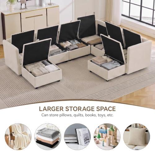 105" Beige Modular Storage Sofa, U Shaped Chenille Couch - Image 2