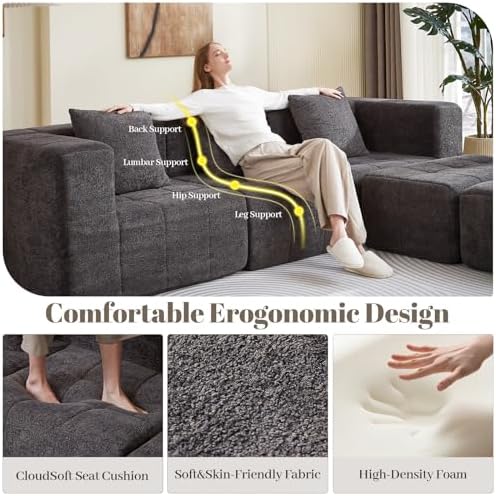 Modular Sectional Sofa with Deep Seat, Boneless Cloud Couch with 2 Movable - Image 5