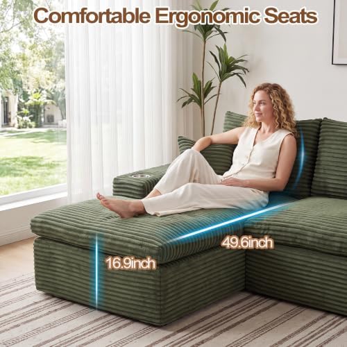 120" Modular Sectional Sofa, U Shaped Boneless Cloud Couch Green - Image 4