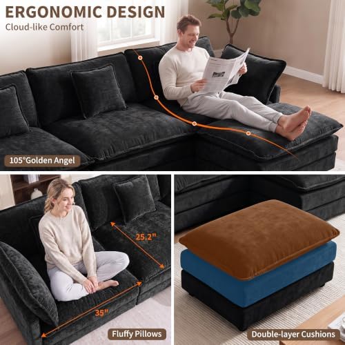 Tmsan Black 2 Piece Modular Cloud Sectional Sofa Couch and Loveseat Set - Image 5